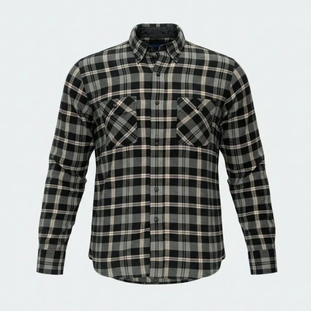 Vintage 90s Towncraft Black Gray Plaid Button Up Flannel Shirt Men’s M Grunge